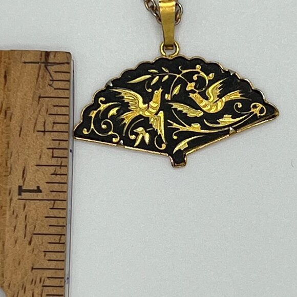 DAMASCENE Vintage Fan Necklace Birds and Floral Design - Picture 3 of 5
